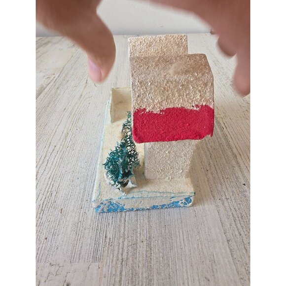 Vintage putz mica white tree house village Japan paper decor unique - Picture 2 of 7